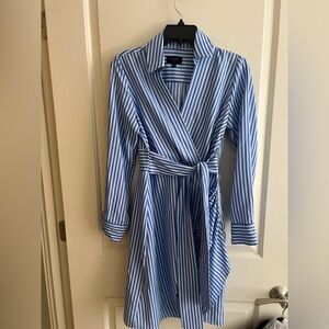 Tahari blue striped Midi wrap Dress